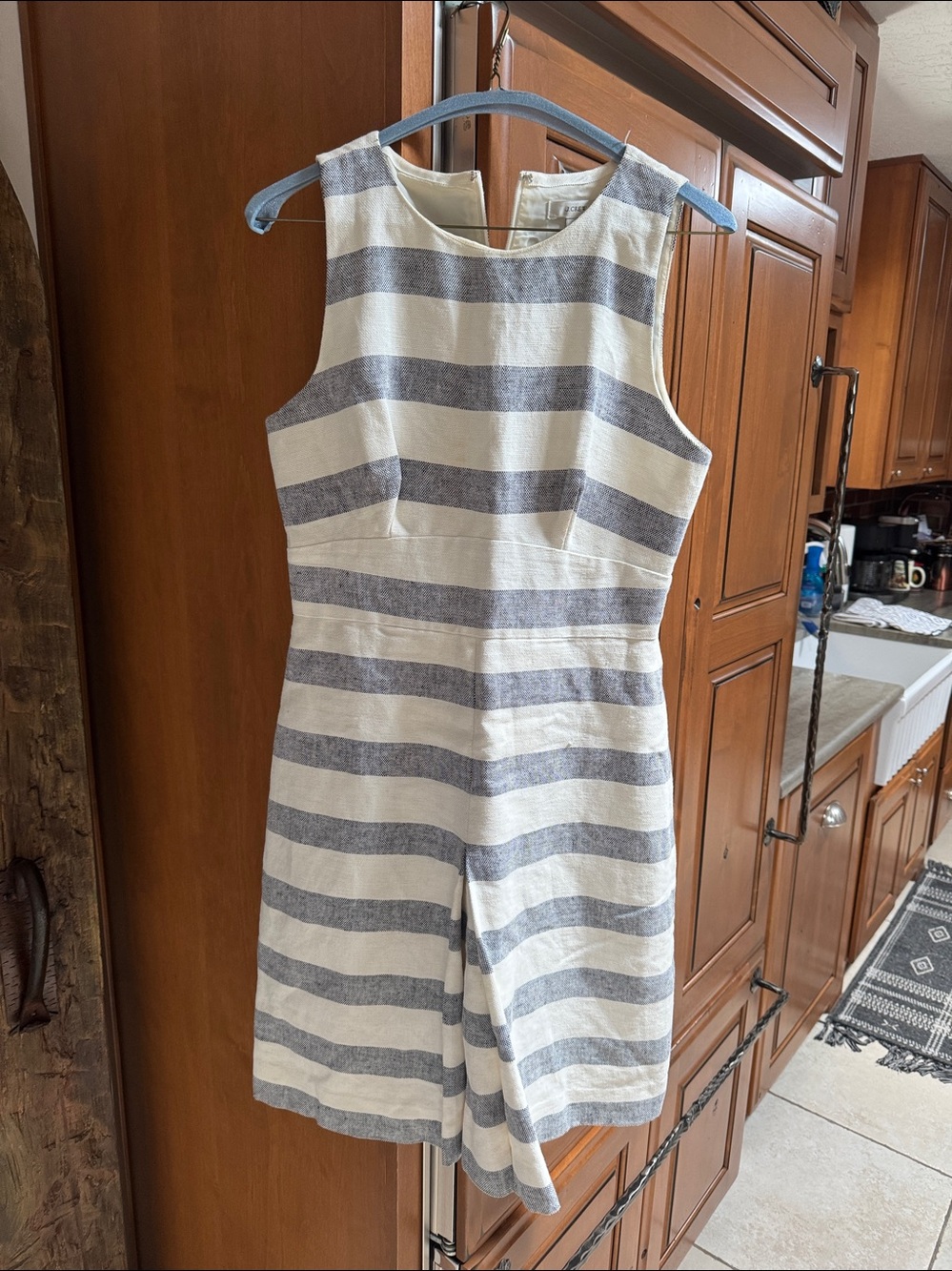 J. Crew Sleeveless Striped Mini Dress in Ivory and Gray